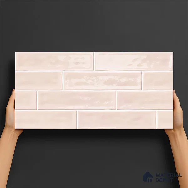 Faux Subway Wall Tile TL 06556 Cluster Pink 2 ft x 1 ft Ceramic Glossy Finish - 8 mm | Suitable for Kitchen, Bathroom, Dining Area | Please Expect a Slight Variation of Pattern