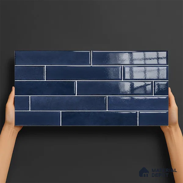 Faux Subway Wall Tile TL 06563 B R Tribeca Blue 2 ft x 1 ft Ceramic Glossy Finish - 8 mm | Suitable for Kitchen, Bathroom & Balcony Walls | Please Expect a Slight Variation of Pattern (Sample)