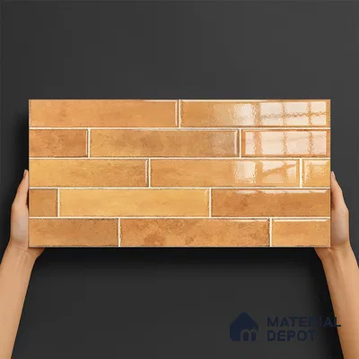 Faux Subway Wall Tile TL 06563 C R Tribeca Orange 2 ft x 1 ft Ceramic Glossy Finish - 8 mm | Suitable for Kitchen, Bathroom & Balcony Walls | Please Expect a Slight Variation of Pattern (Sample)