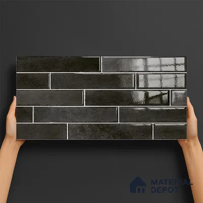 Faux Subway Wall Tile TL 06563 D R Tribeca Black 2 ft x 1 ft Ceramic Glossy Finish - 8 mm | Suitable for Kitchen, Bathroom & Balcony Walls | Please Expect a Slight Variation of Pattern (Sample)