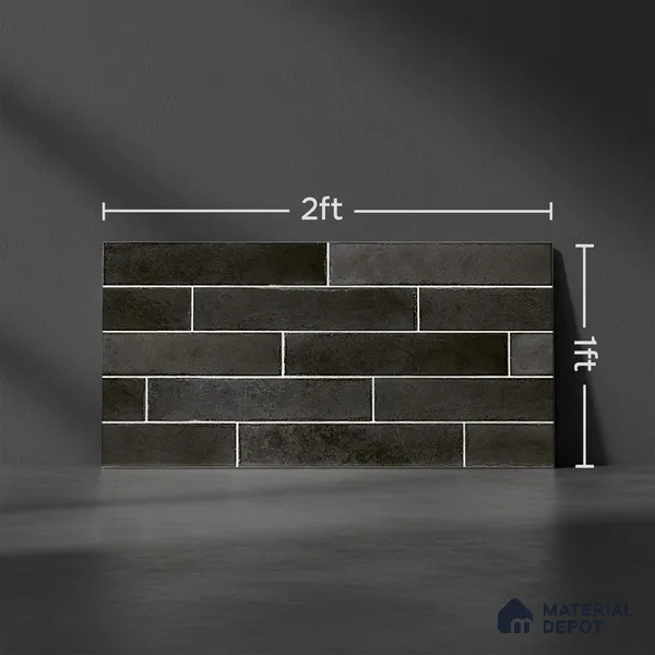 Faux Subway Wall Tile TL 06563 D R Tribeca Black 2 ft x 1 ft Ceramic Glossy Finish - 8 mm | Suitable for Kitchen, Bathroom & Balcony Walls | Please Expect a Slight Variation of Pattern (Sample)
