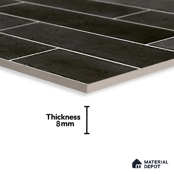 Faux Subway Wall Tile TL 06563 D R Tribeca Black 2 ft x 1 ft Ceramic Glossy Finish - 8 mm | Suitable for Kitchen, Bathroom & Balcony Walls | Please Expect a Slight Variation of Pattern (Sample)