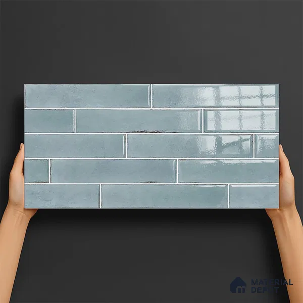 Faux Subway Wall Tile TL 06563 E R Tribeca Aqua 2 ft x 1 ft Ceramic Glossy Finish - 8 mm | Suitable for Kitchen, Bathroom & Balcony Walls | Please Expect a Slight Variation of Pattern (Sample)