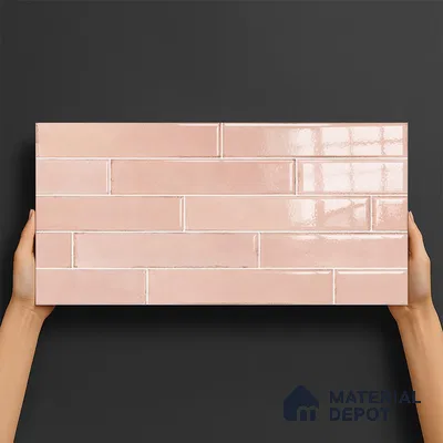 Faux Subway Wall Tile TL 06563 R Tribeca Pink 2 ft x 1 ft Ceramic Glossy Finish - 8 mm | Suitable for Kitchen, Bathroom & Balcony Walls | Please Expect a Slight Variation of Pattern (Sample)