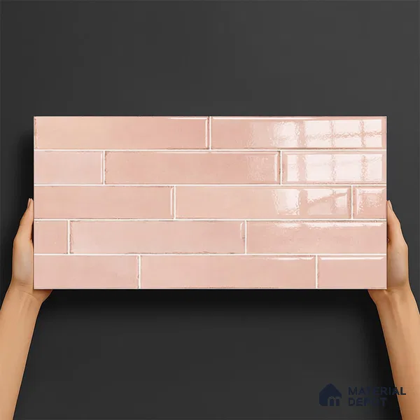 Faux Subway Wall Tile TL 06563 R Tribeca Pink 2 ft x 1 ft Ceramic Glossy Finish - 8 mm | Suitable for Kitchen, Bathroom & Balcony Walls | Please Expect a Slight Variation of Pattern (Sample)