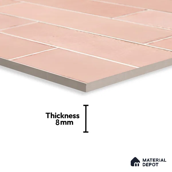 Faux Subway Wall Tile TL 06563 R Tribeca Pink 2 ft x 1 ft Ceramic Glossy Finish - 8 mm | Suitable for Kitchen, Bathroom & Balcony Walls | Please Expect a Slight Variation of Pattern (Sample)