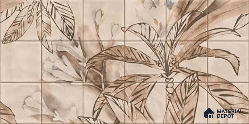 Floral Wall Tile TL 06553 E Dove Brown HL02- A 2 ft x 1 ft Ceramic Glossy Finish - 8 mm | Suitable for Living Room, Kitchen & Bathroom | Please Expect a Slight Variation of Pattern