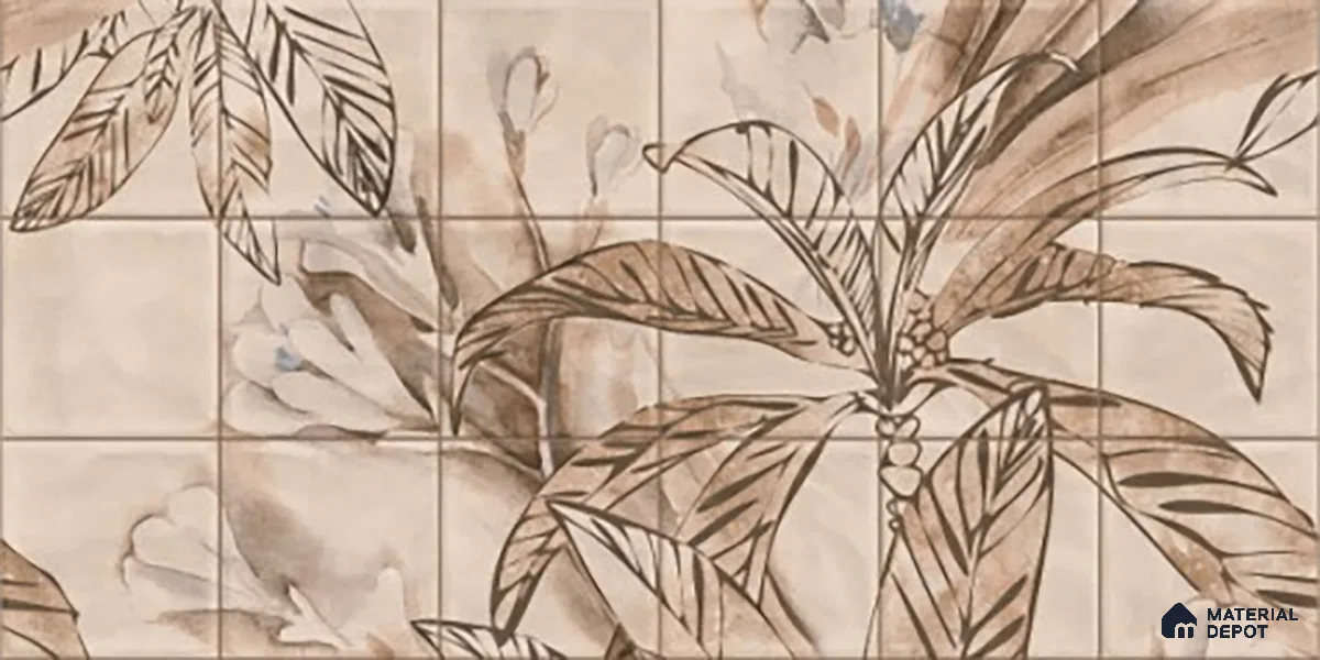 Floral Wall Tile TL 06553 E Dove Brown HL02- A 2 ft x 1 ft Ceramic Glossy Finish - 8 mm | Suitable for Living Room, Kitchen & Bathroom | Please Expect a Slight Variation of Pattern