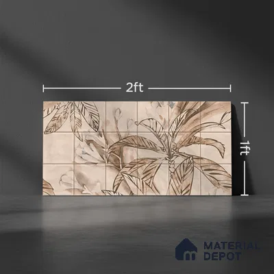 Floral Wall Tile TL 06553 E Dove Brown HL02- A 2 ft x 1 ft Ceramic Glossy Finish - 8 mm | Suitable for Living Room, Kitchen & Bathroom | Please Expect a Slight Variation of Pattern