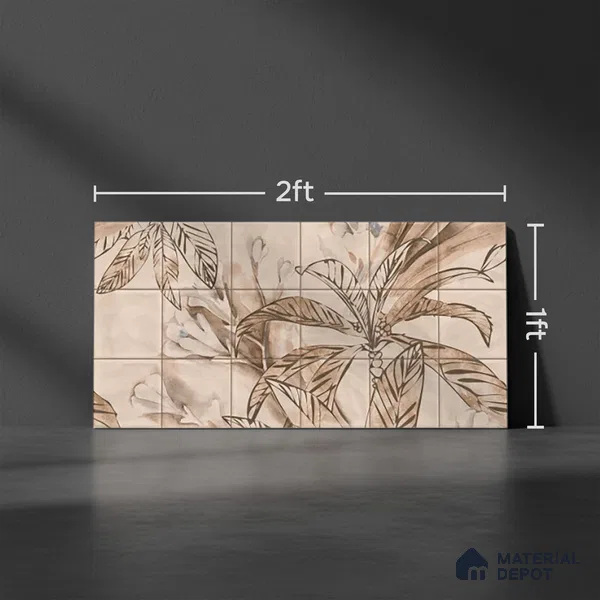 Floral Wall Tile TL 06553 E Dove Brown HL02- A 2 ft x 1 ft Ceramic Glossy Finish - 8 mm | Suitable for Living Room, Kitchen & Bathroom | Please Expect a Slight Variation of Pattern