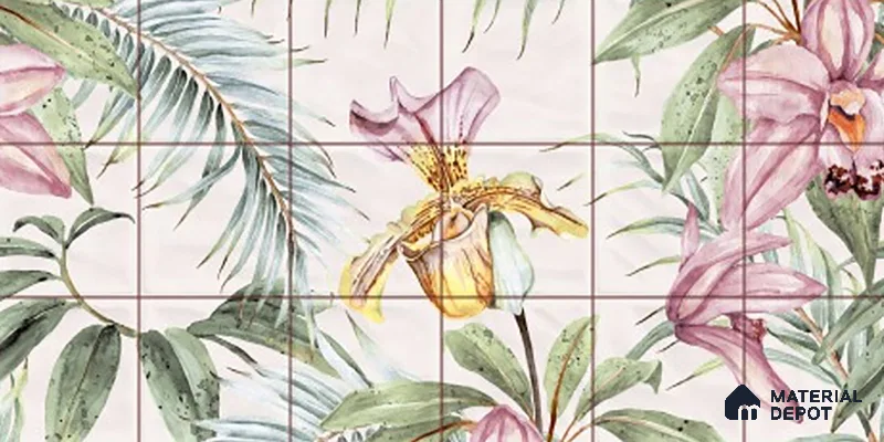 Floral Wall Tile TL 06553 G Dove Pink HL02 - B 2 ft x 1 ft Ceramic Glossy Finish - 8 mm | Suitable for Living Room, Kitchen & Bathroom | Please Expect a Slight Variation of Pattern