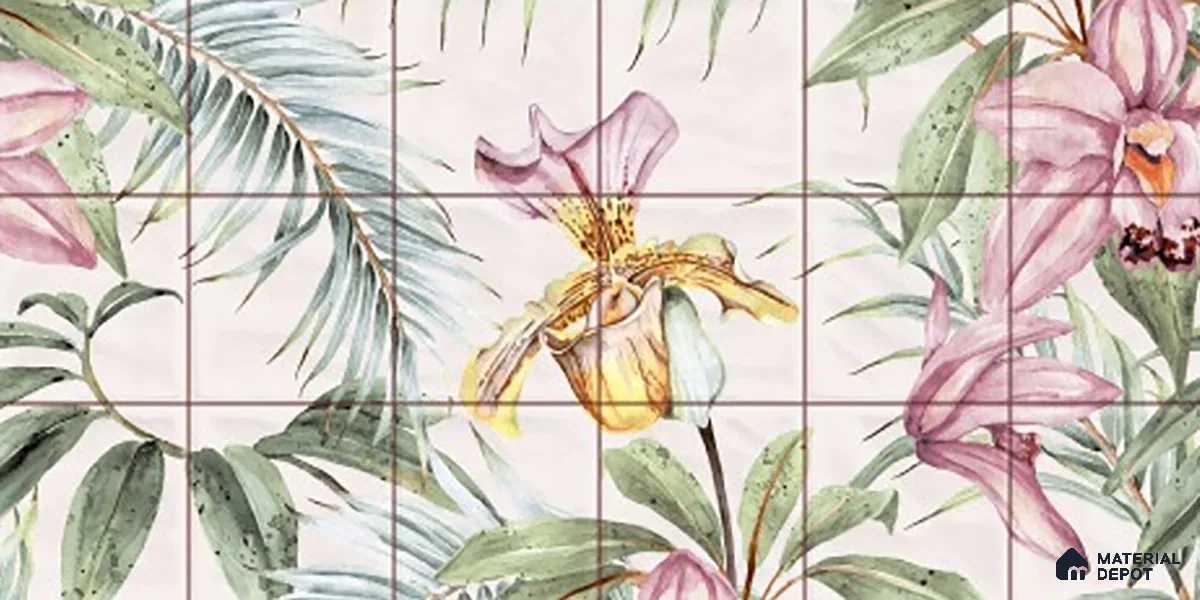 Floral Wall Tile TL 06553 G Dove Pink HL02 - B 2 ft x 1 ft Ceramic Glossy Finish - 8 mm | Suitable for Living Room, Kitchen & Bathroom | Please Expect a Slight Variation of Pattern