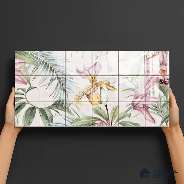 Floral Wall Tile TL 06553 G Dove Pink HL02 - B 2 ft x 1 ft Ceramic Glossy Finish - 8 mm | Suitable for Living Room, Kitchen & Bathroom | Please Expect a Slight Variation of Pattern