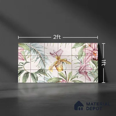 Floral Wall Tile TL 06553 G Dove Pink HL02 - B 2 ft x 1 ft Ceramic Glossy Finish - 8 mm | Suitable for Living Room, Kitchen & Bathroom | Please Expect a Slight Variation of Pattern