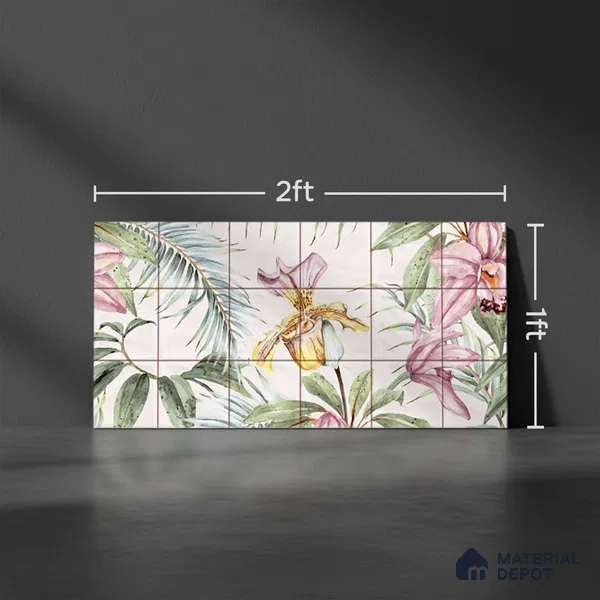 Floral Wall Tile TL 06553 G Dove Pink HL02 - B 2 ft x 1 ft Ceramic Glossy Finish - 8 mm | Suitable for Living Room, Kitchen & Bathroom | Please Expect a Slight Variation of Pattern