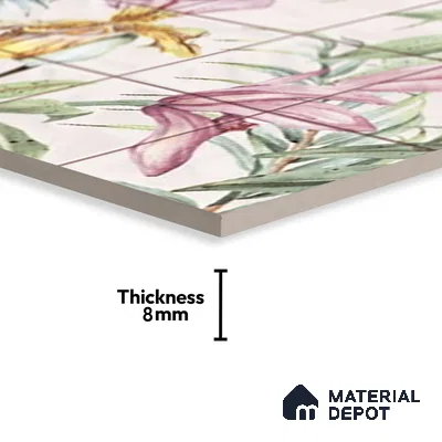 Floral Wall Tile TL 06553 G Dove Pink HL02 - B 2 ft x 1 ft Ceramic Glossy Finish - 8 mm | Suitable for Living Room, Kitchen & Bathroom | Please Expect a Slight Variation of Pattern