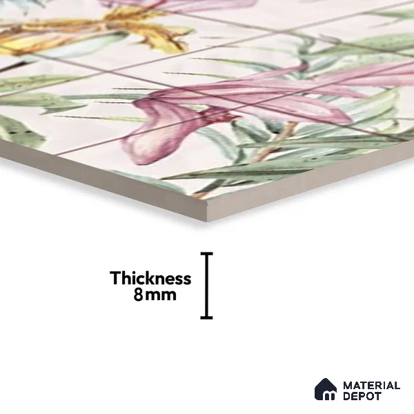 Floral Wall Tile TL 06553 G Dove Pink HL02 - B 2 ft x 1 ft Ceramic Glossy Finish - 8 mm | Suitable for Living Room, Kitchen & Bathroom | Please Expect a Slight Variation of Pattern