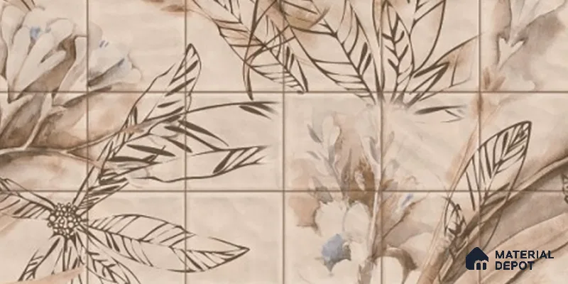 Floral Wall Tile TL 06553 H Dove Brown HL02- B 2 ft x 1 ft Ceramic Glossy Finish - 8 mm | Suitable for Living Room, Kitchen & Bathroom | Please Expect a Slight Variation of Pattern