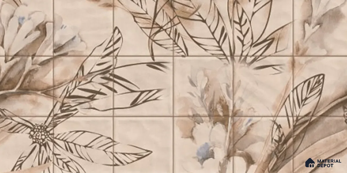 Floral Wall Tile TL 06553 H Dove Brown HL02- B 2 ft x 1 ft Ceramic Glossy Finish - 8 mm | Suitable for Living Room, Kitchen & Bathroom | Please Expect a Slight Variation of Pattern