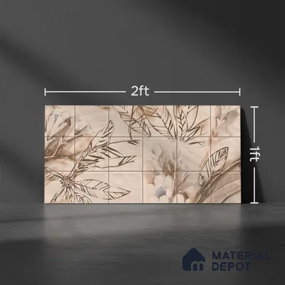 Floral Wall Tile TL 06553 H Dove Brown HL02- B 2 ft x 1 ft Ceramic Glossy Finish - 8 mm | Suitable for Living Room, Kitchen & Bathroom | Please Expect a Slight Variation of Pattern