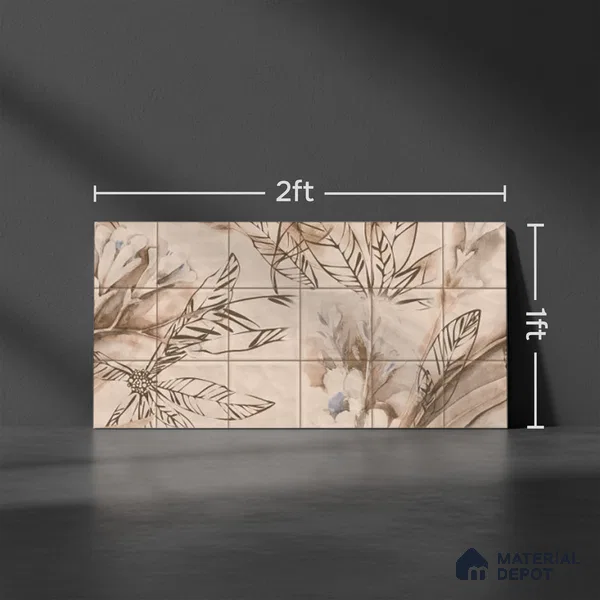 Floral Wall Tile TL 06553 H Dove Brown HL02- B 2 ft x 1 ft Ceramic Glossy Finish - 8 mm | Suitable for Living Room, Kitchen & Bathroom | Please Expect a Slight Variation of Pattern