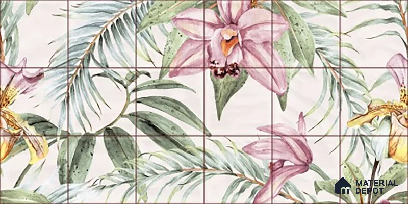 Floral Wall Tile TL 06553 Dove Pink HL02 - A 2 ft x 1 ft Ceramic Glossy Finish - 8 mm | Suitable for Living Room, Kitchen & Bathroom | Please Expect a Slight Variation of Pattern (Sample)