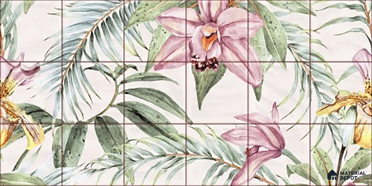 Floral Wall Tile TL 06553 Dove Pink HL02 - A 2 ft x 1 ft Ceramic Glossy Finish - 8 mm | Suitable for Living Room, Kitchen & Bathroom | Please Expect a Slight Variation of Pattern (Sample)