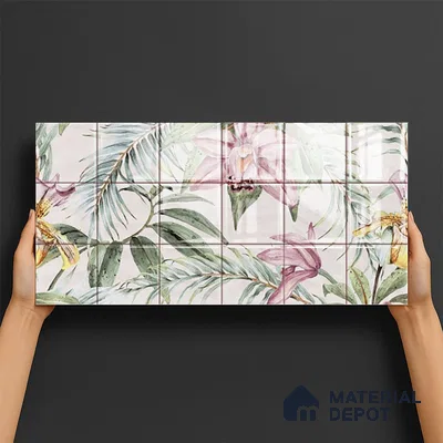 Floral Wall Tile TL 06553 Dove Pink HL02 - A 2 ft x 1 ft Ceramic Glossy Finish - 8 mm | Suitable for Living Room, Kitchen & Bathroom | Please Expect a Slight Variation of Pattern (Sample)