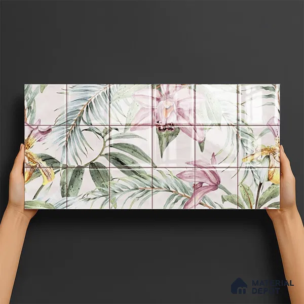 Floral Wall Tile TL 06553 Dove Pink HL02 - A 2 ft x 1 ft Ceramic Glossy Finish - 8 mm | Suitable for Living Room, Kitchen & Bathroom | Please Expect a Slight Variation of Pattern (Sample)