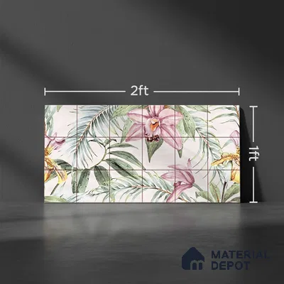 Floral Wall Tile TL 06553 Dove Pink HL02 - A 2 ft x 1 ft Ceramic Glossy Finish - 8 mm | Suitable for Living Room, Kitchen & Bathroom | Please Expect a Slight Variation of Pattern (Sample)