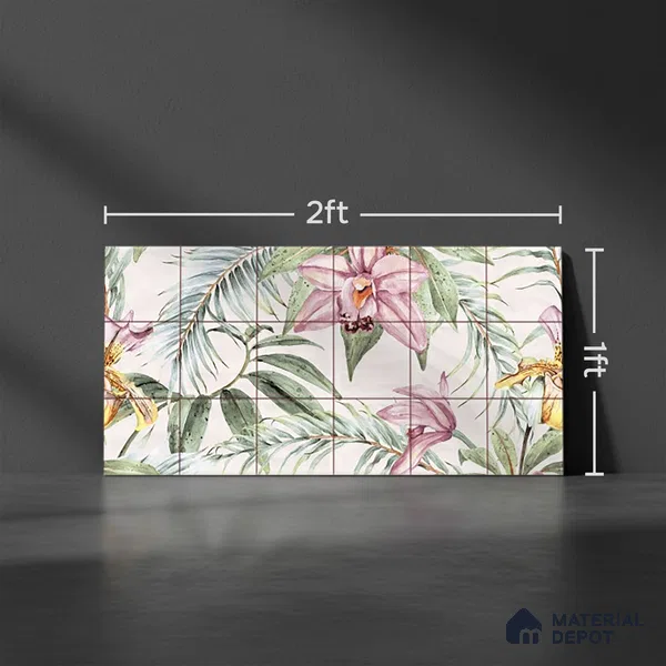 Floral Wall Tile TL 06553 Dove Pink HL02 - A 2 ft x 1 ft Ceramic Glossy Finish - 8 mm | Suitable for Living Room, Kitchen & Bathroom | Please Expect a Slight Variation of Pattern (Sample)