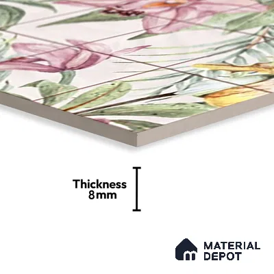 Floral Wall Tile TL 06553 Dove Pink HL02 - A 2 ft x 1 ft Ceramic Glossy Finish - 8 mm | Suitable for Living Room, Kitchen & Bathroom | Please Expect a Slight Variation of Pattern (Sample)
