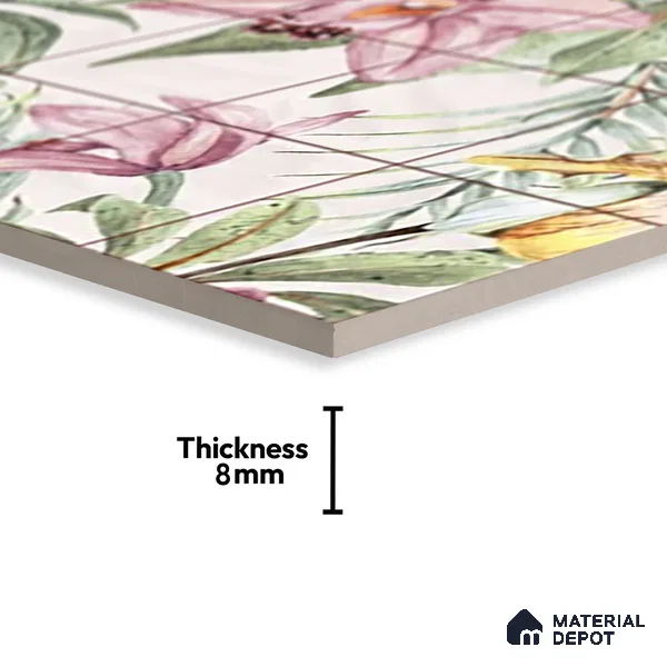 Floral Wall Tile TL 06553 Dove Pink HL02 - A 2 ft x 1 ft Ceramic Glossy Finish - 8 mm | Suitable for Living Room, Kitchen & Bathroom | Please Expect a Slight Variation of Pattern (Sample)