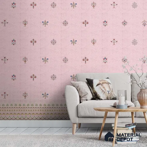 700822 - Pink Indian Motif Wallpaper for Bedrooms Indrani Series Canvas Patterned Design (Customised Size Wallpaper )