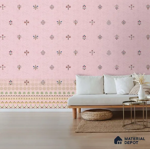 700821 - Pink Indian Motif Wallpaper for Bedrooms Indrani Series Soft Feel Patterned Design (Customised Size Wallpaper )