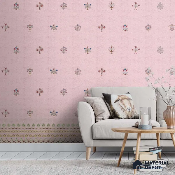 700821 - Pink Indian Motif Wallpaper for Bedrooms Indrani Series Soft Feel Patterned Design (Customised Size Wallpaper )