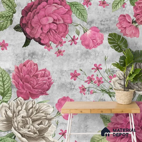 Pink Large Floral Print Wallpaper for Rooms Indrani Series Handmade Florals Design (Customised Size Wallpaper )
