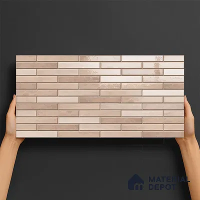 Stacked Stone Wall Tile TL 06562 E Bangkok Brown 2 ft x 1 ft Ceramic Glossy Finish - 8 mm | Suitable for Living Room, Kitchen & Bathroom