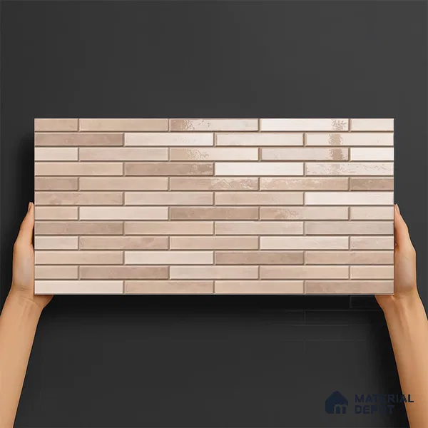 Stacked Stone Wall Tile TL 06562 E Bangkok Brown 2 ft x 1 ft Ceramic Glossy Finish - 8 mm | Suitable for Living Room, Kitchen & Bathroom