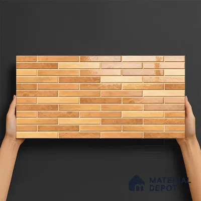 Stacked Stone Wall Tile TL 06562 F Bangkok Orange 2 ft x 1 ft Ceramic Glossy Finish - 8 mm | Suitable for Living Room, Kitchen & Bathroom