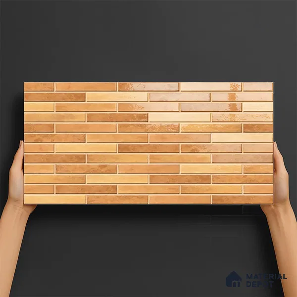 Stacked Stone Wall Tile TL 06562 F Bangkok Orange 2 ft x 1 ft Ceramic Glossy Finish - 8 mm | Suitable for Living Room, Kitchen & Bathroom