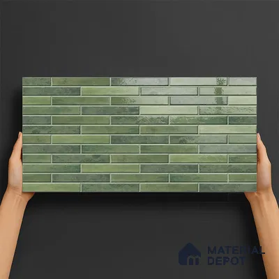 Stacked Stone Wall Tile TL 06562 G Bangkok Bottle Green 2 ft x 1 ft Ceramic Glossy Finish - 8 mm | Suitable for Living Room, Kitchen & Bathroom