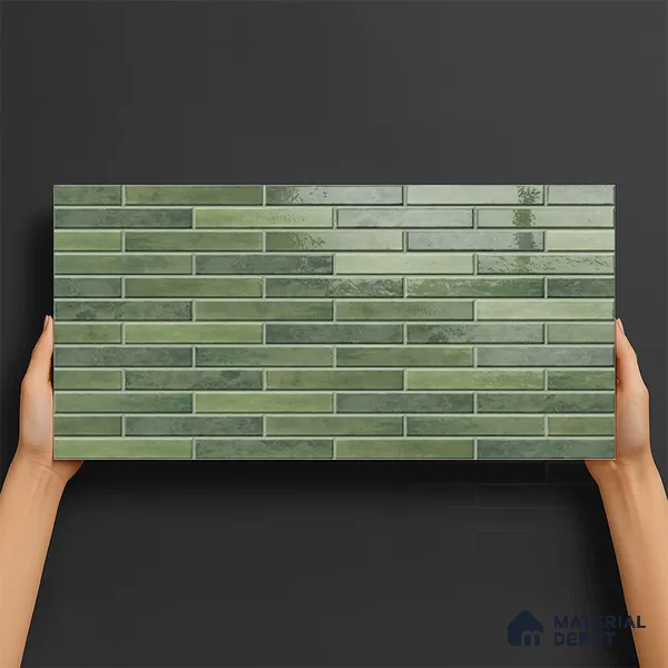 Stacked Stone Wall Tile TL 06562 G Bangkok Bottle Green 2 ft x 1 ft Ceramic Glossy Finish - 8 mm | Suitable for Living Room, Kitchen & Bathroom