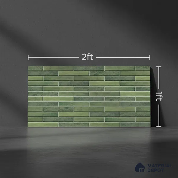 Stacked Stone Wall Tile TL 06562 G Bangkok Bottle Green 2 ft x 1 ft Ceramic Glossy Finish - 8 mm | Suitable for Living Room, Kitchen & Bathroom