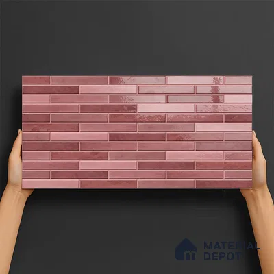 Stacked Stone Wall Tile TL 06562 Bangkok Pink 2 ft x 1 ft Ceramic Glossy Finish - 8 mm | Suitable for Living Room, Kitchen & Bathroom