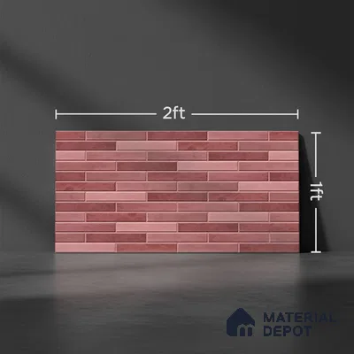 Stacked Stone Wall Tile TL 06562 Bangkok Pink 2 ft x 1 ft Ceramic Glossy Finish - 8 mm | Suitable for Living Room, Kitchen & Bathroom