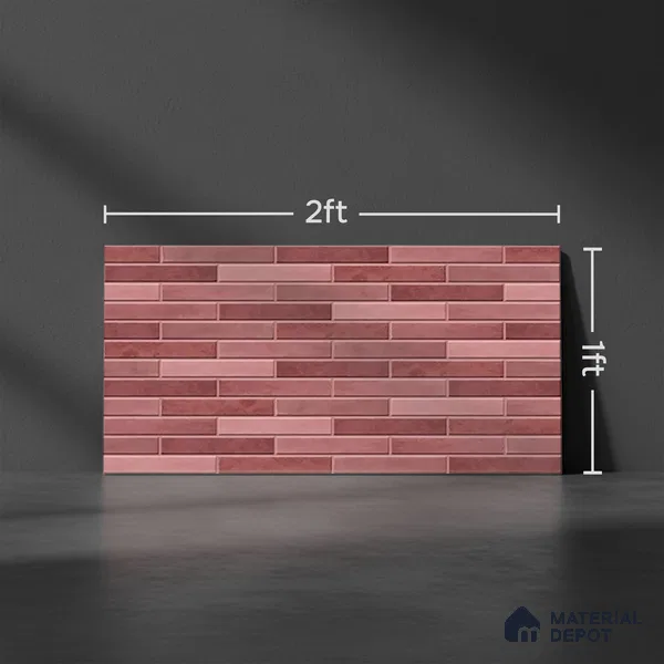 Stacked Stone Wall Tile TL 06562 Bangkok Pink 2 ft x 1 ft Ceramic Glossy Finish - 8 mm | Suitable for Living Room, Kitchen & Bathroom