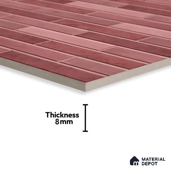 Stacked Stone Wall Tile TL 06562 Bangkok Pink 2 ft x 1 ft Ceramic Glossy Finish - 8 mm | Suitable for Living Room, Kitchen & Bathroom