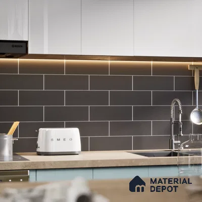 Subway Wall Tile TL 04968 C El Cielo Plain Noir Marmount 12 x 4 inch Ceramic Matte Finish - 7.5 mm | Suitable for Highlighter Walls, Foyer, Bathroom, Kitchen Wall & Backsplashes (Sample)
