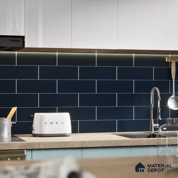 Subway Wall Tile TL 04968 G El Cielo Plain Deep Blue Lagoon 12 x 4 inch Ceramic Matte Finish - 7.5 mm | Suitable for Highlighter Walls, Foyer, Bathroom, Kitchen Wall & Backsplashes (Sample)